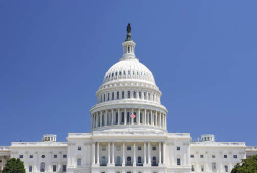 West side view of the United States Capitol building.