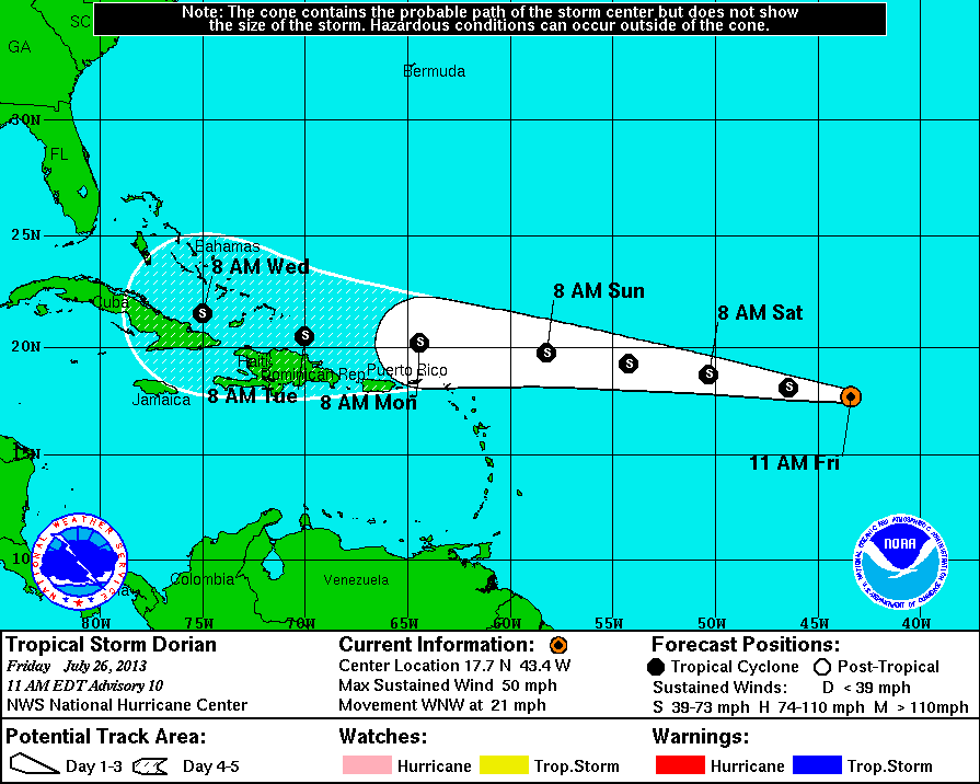 TS Dorian cone path weekend