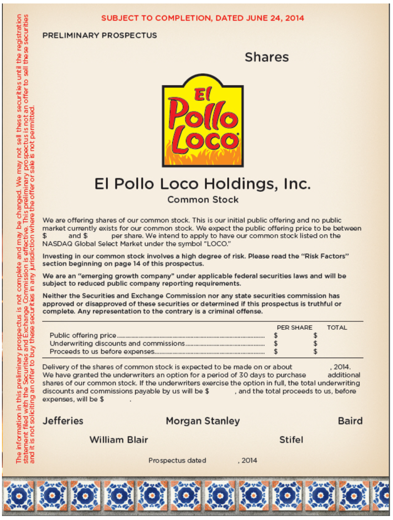 Pollo  Loco IPO tombstone