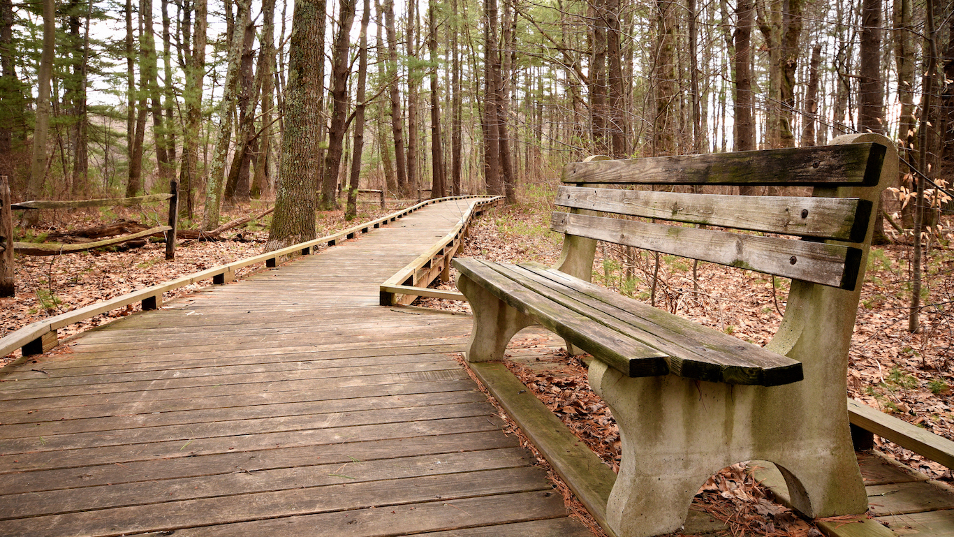 Wide Angled Bench With Walkway