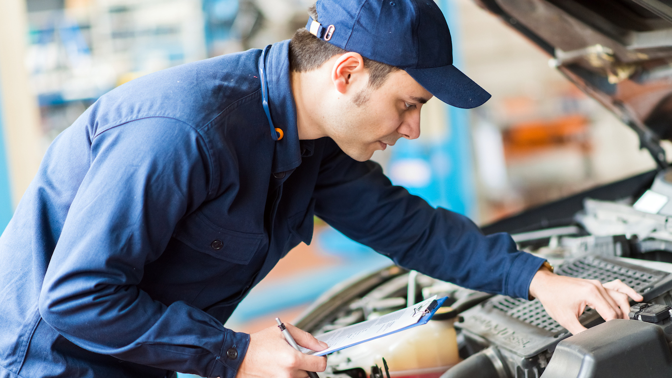 Portrait of a mechanic at work in his garage