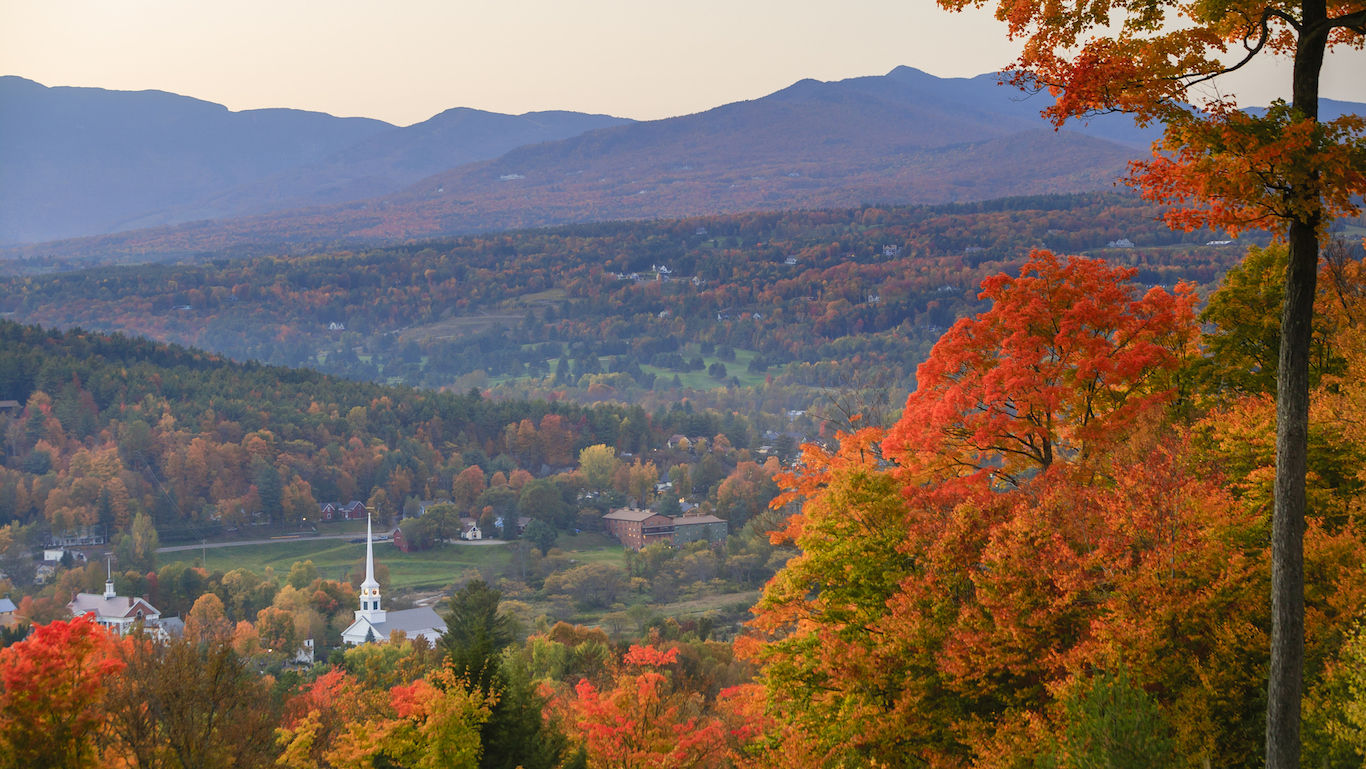 Overlooking Stowe Community Church in the autumn.