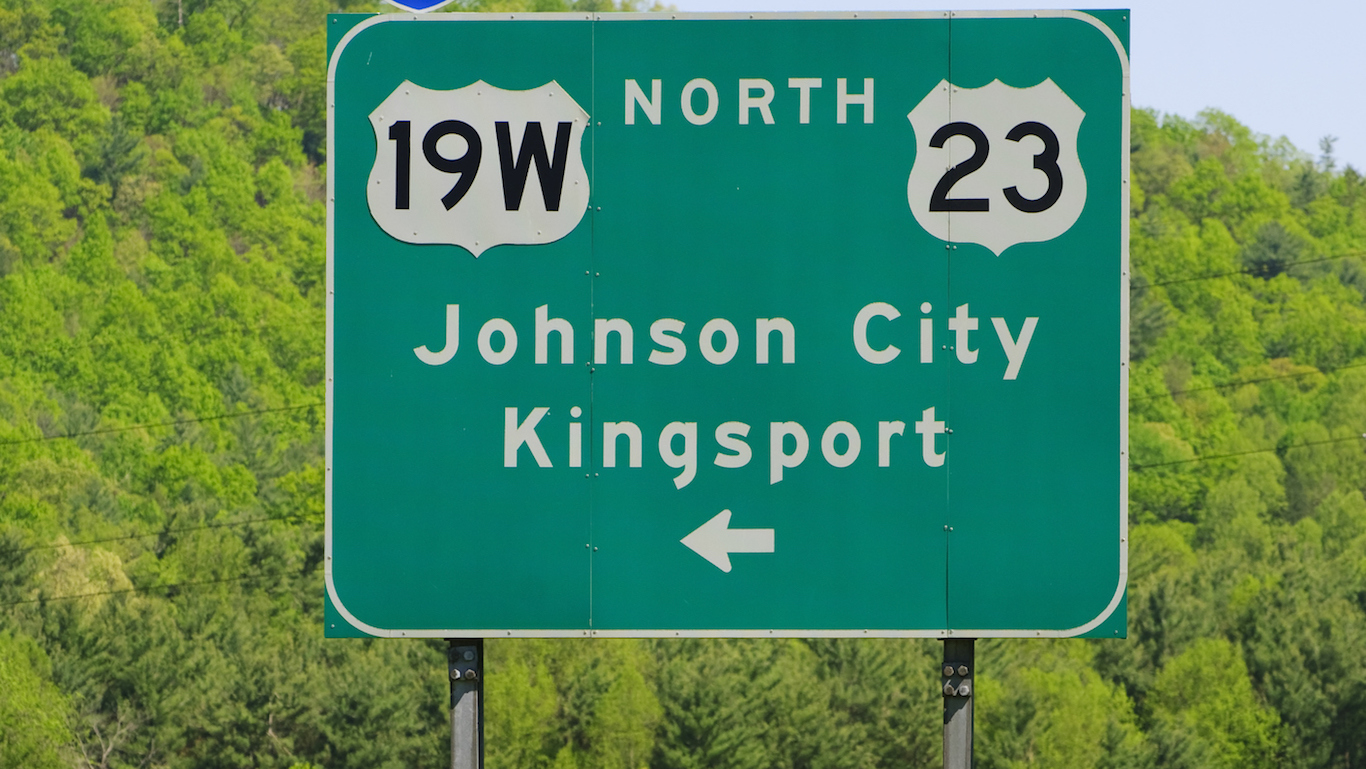 Johnson City and Kingsport, Tennessee road sign