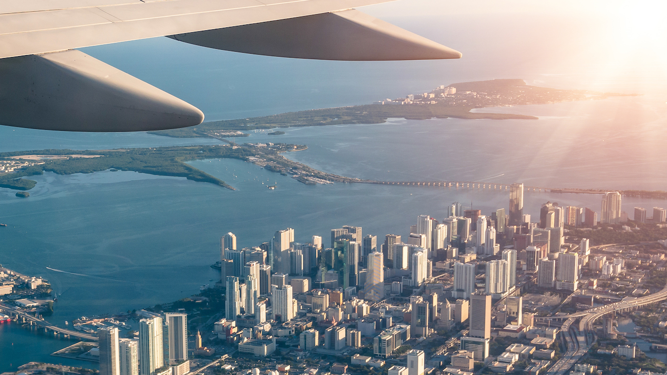 Miami skyline from the airplane, Florida