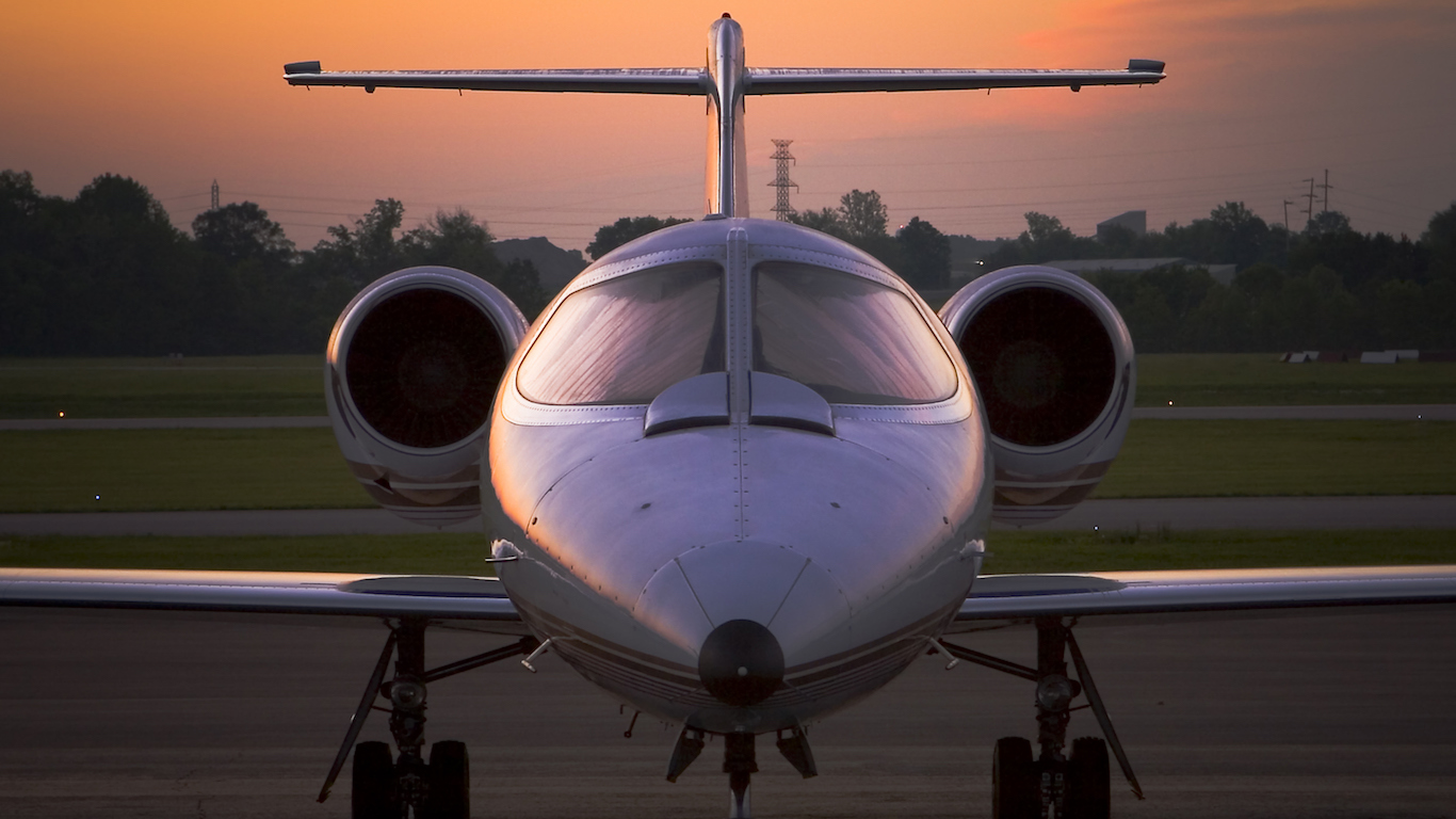 Front view of a corporate jet at sunset, Airplane, Kentucky