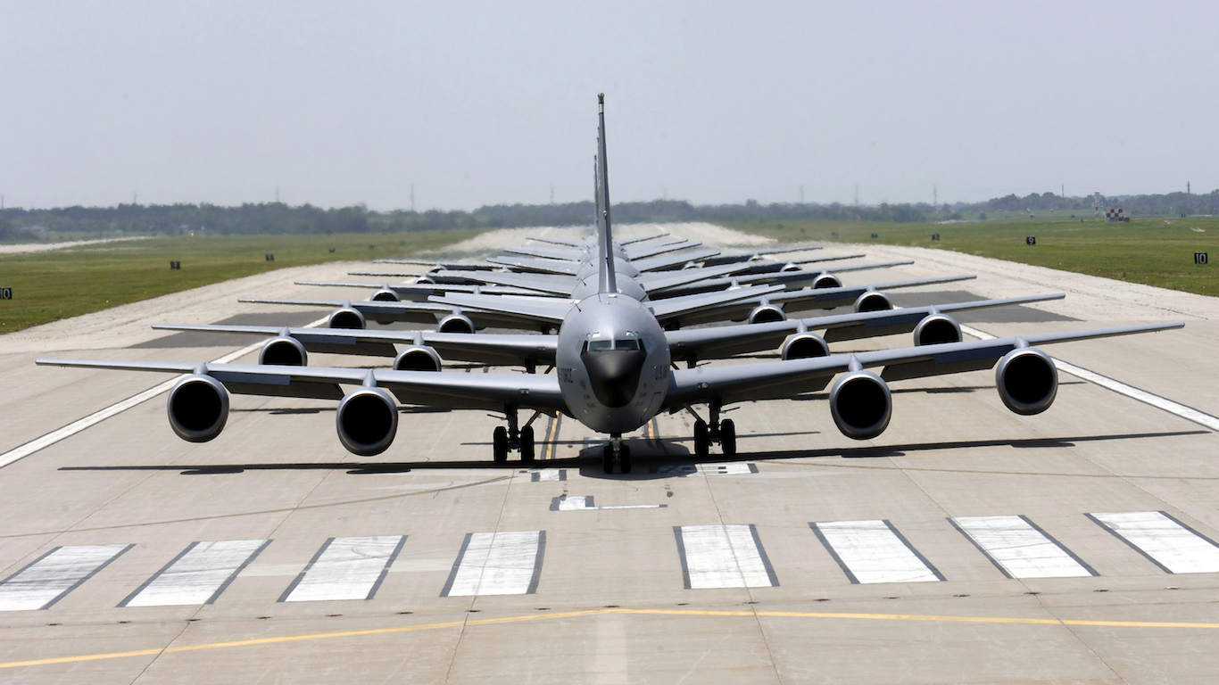 KC-135 Stratotankers demonstrate the elephant walk formation.