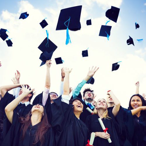 Graduation Caps Thrown in the Air