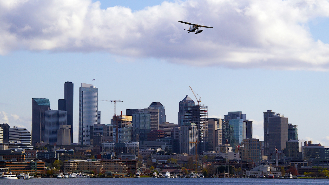 Airplane over Seattle, Washington