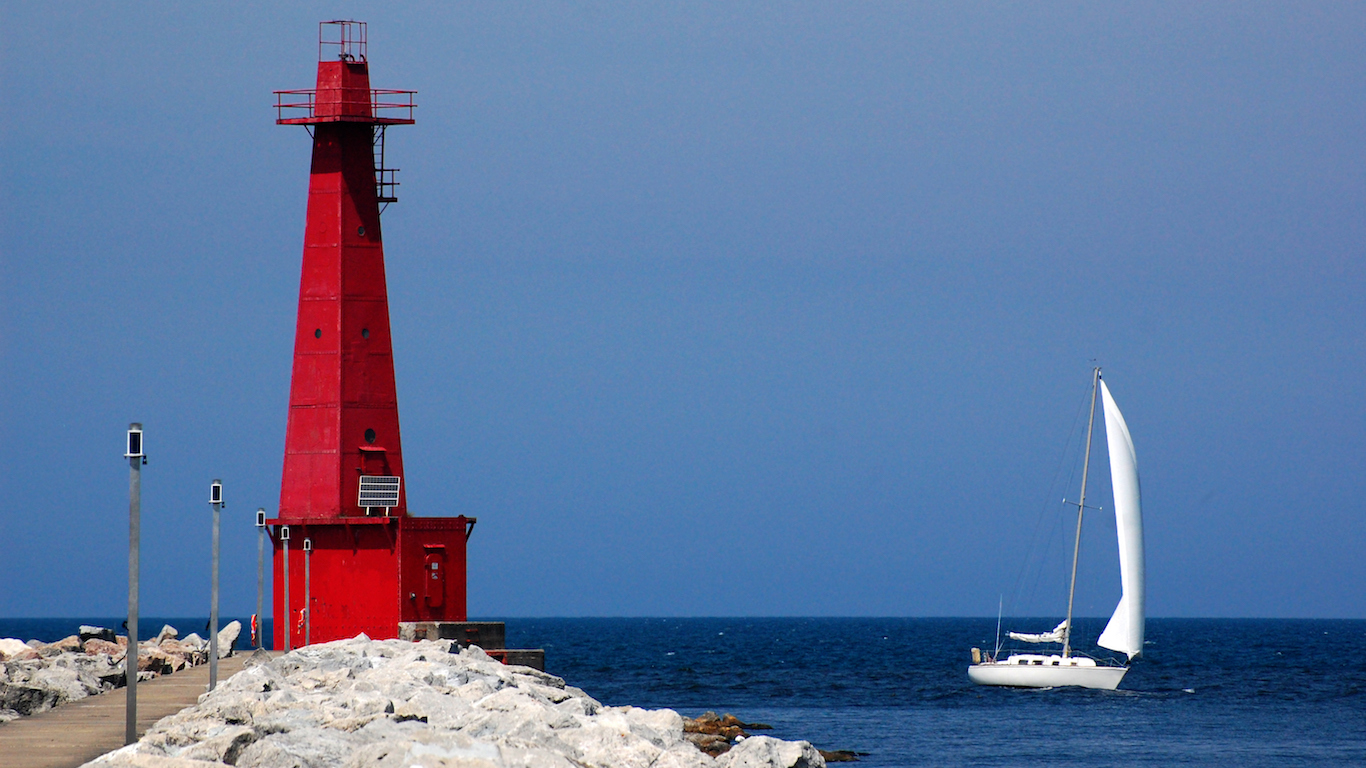 Lighthouse and sailboat, Muskegon, Michigan