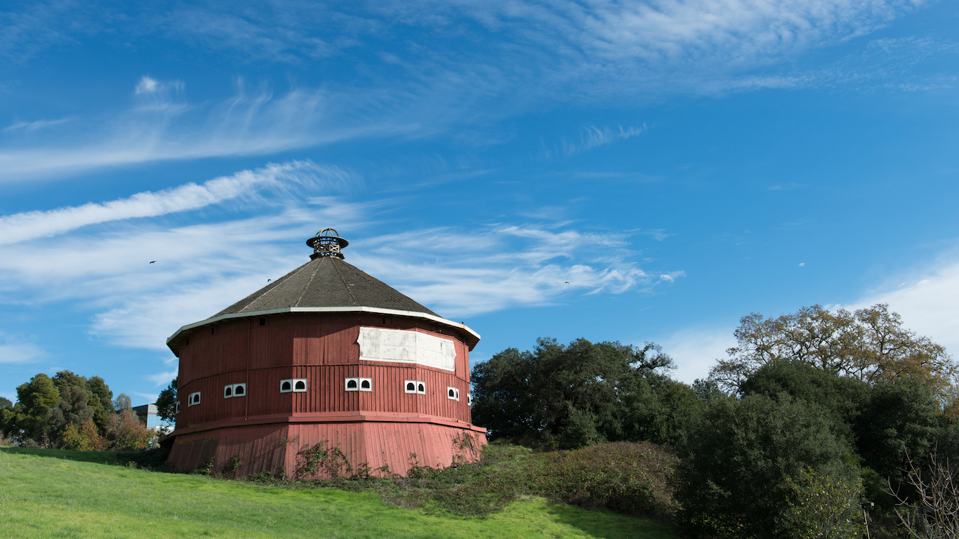 Historical red round barn at Fountaingrove Santa Rosa, Sonoma County, California