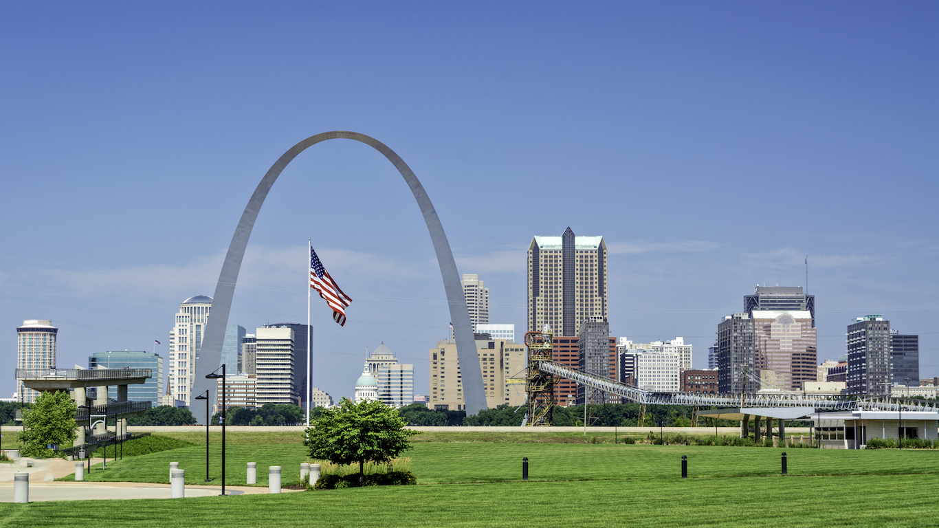 American flag flies over St. Louis, Missouri