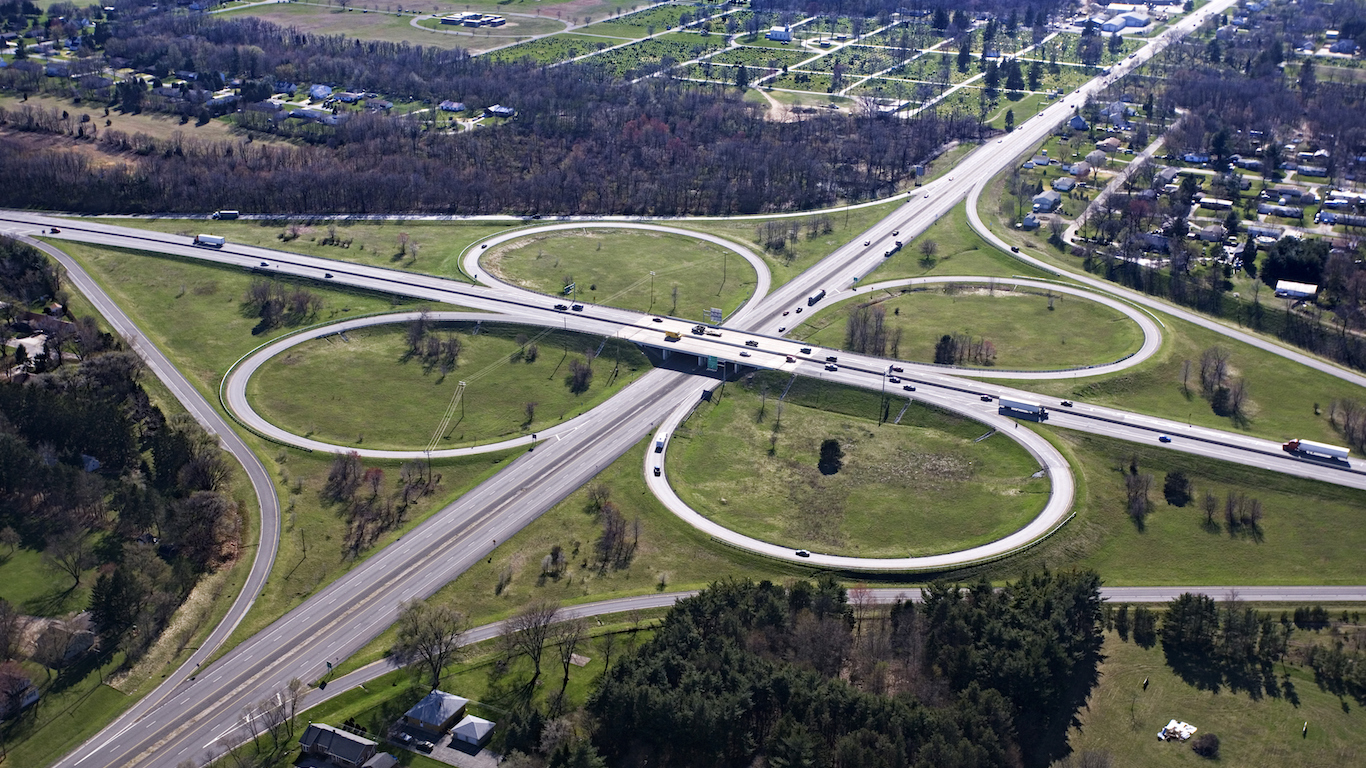 Aerial view of Cloverleaf Freeway Intersection in South Bend, Indiana