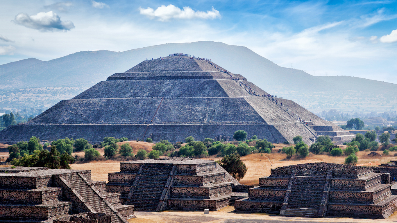 Panorama of Pyramid of the Sun. Teotihuacan. Mexico. View from the Pyramid of the Moon.