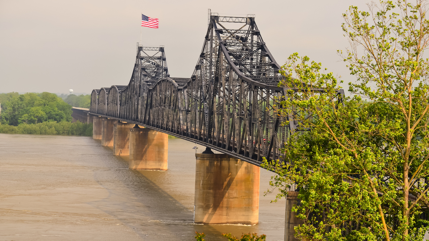 Nice light on Railroad Bridge across Mississippi River from Vicksburg Mississippi to Louisiana.
