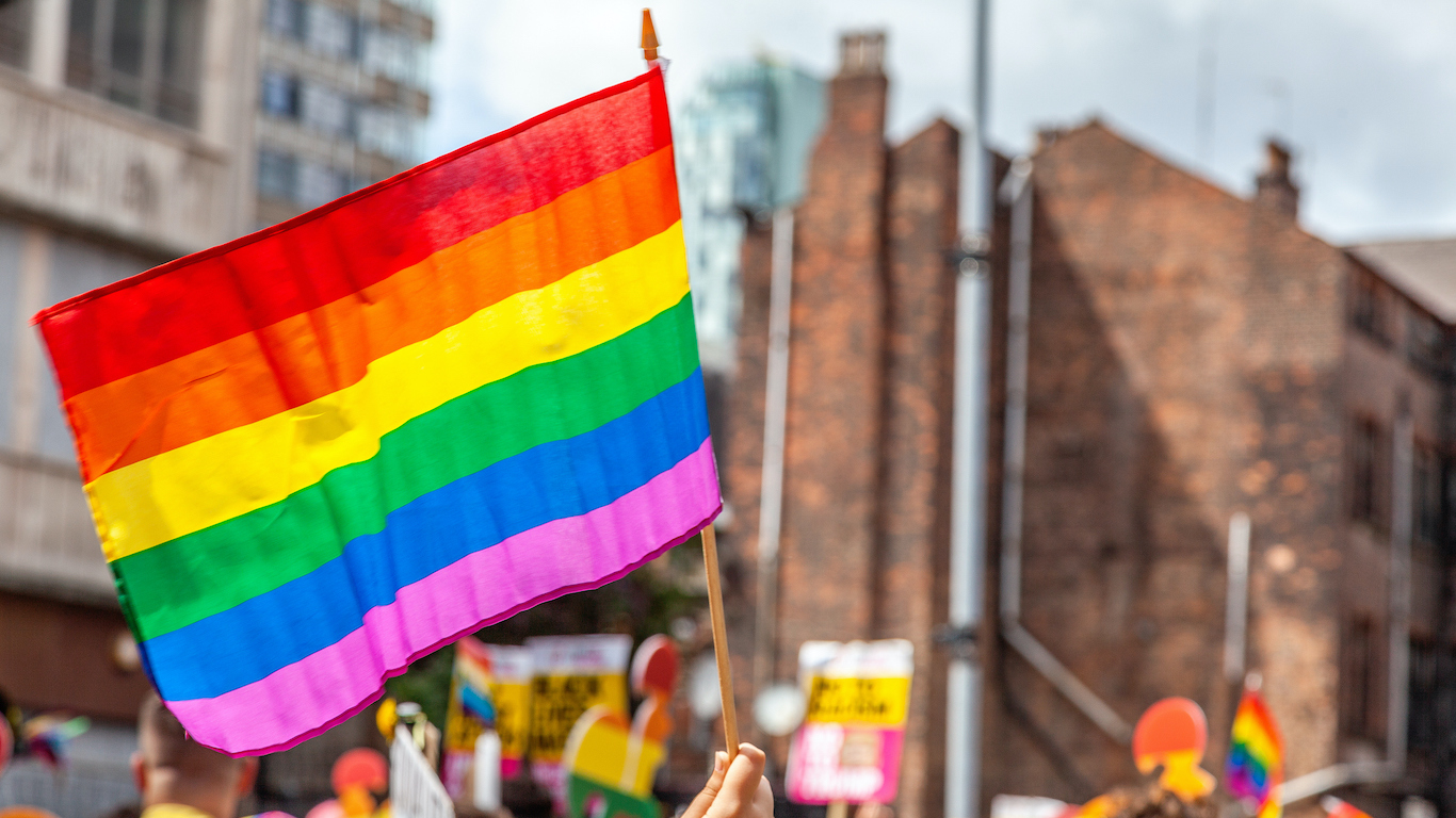 Pride parade flags with beautiful rainbow colors