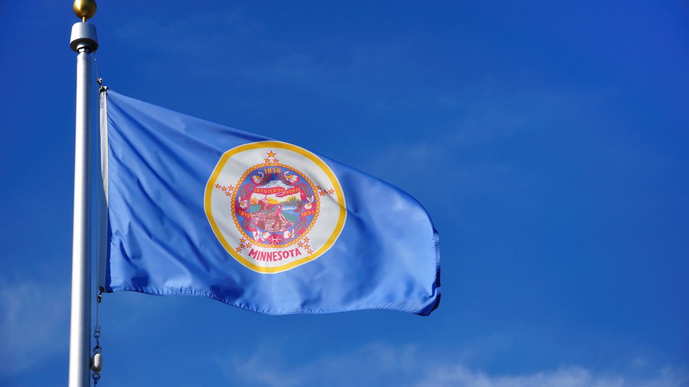 Minnesota State Flag Against a Blue Sky