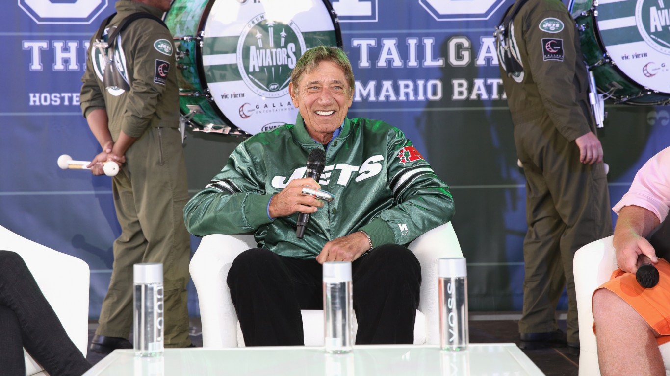NEW YORK, NY - OCTOBER 17:  Former New York Jets quarterback Joe Namath speaks onstage during Jets + Chefs: The Ultimate Tailgate hosted by Joe Namath and Mario Batali - Food Network & Cooking Channel New York City Wine & Food Festival presented by FOOD & WINE at Pier 92 on October 17, 2015 in New York City.  (Photo by Robin Marchant/Getty Images for NYCWFF)