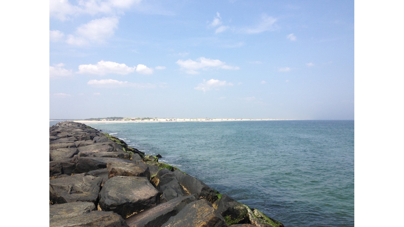 2013-08-21 13 08 32 View north-northwest from 700 feet into the Atlantic Ocean on the jetty along the north shore of Barnegat Inlet in Island Beach State Park by Famartin