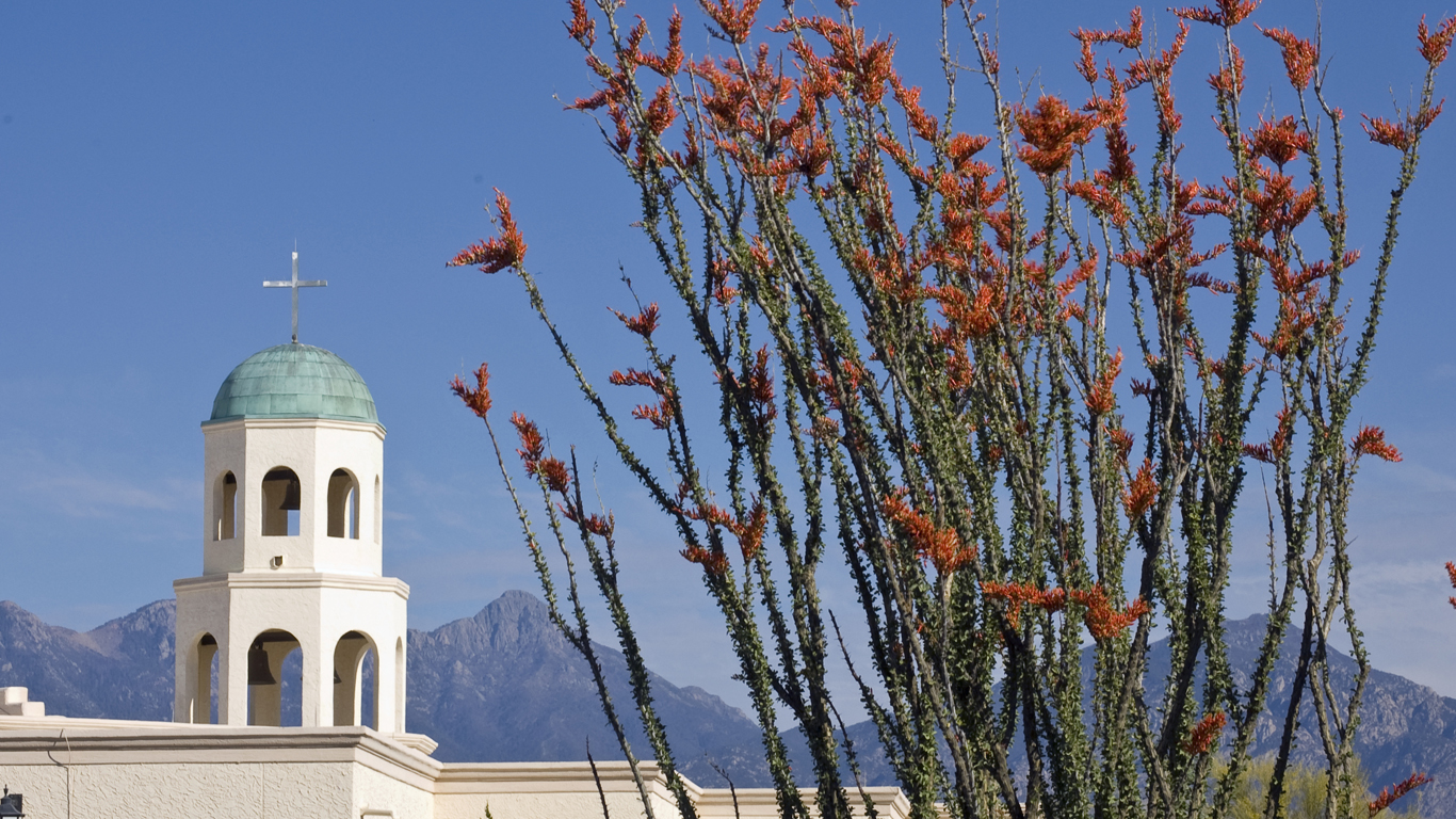 Ocotillos and church by Ken Bosma