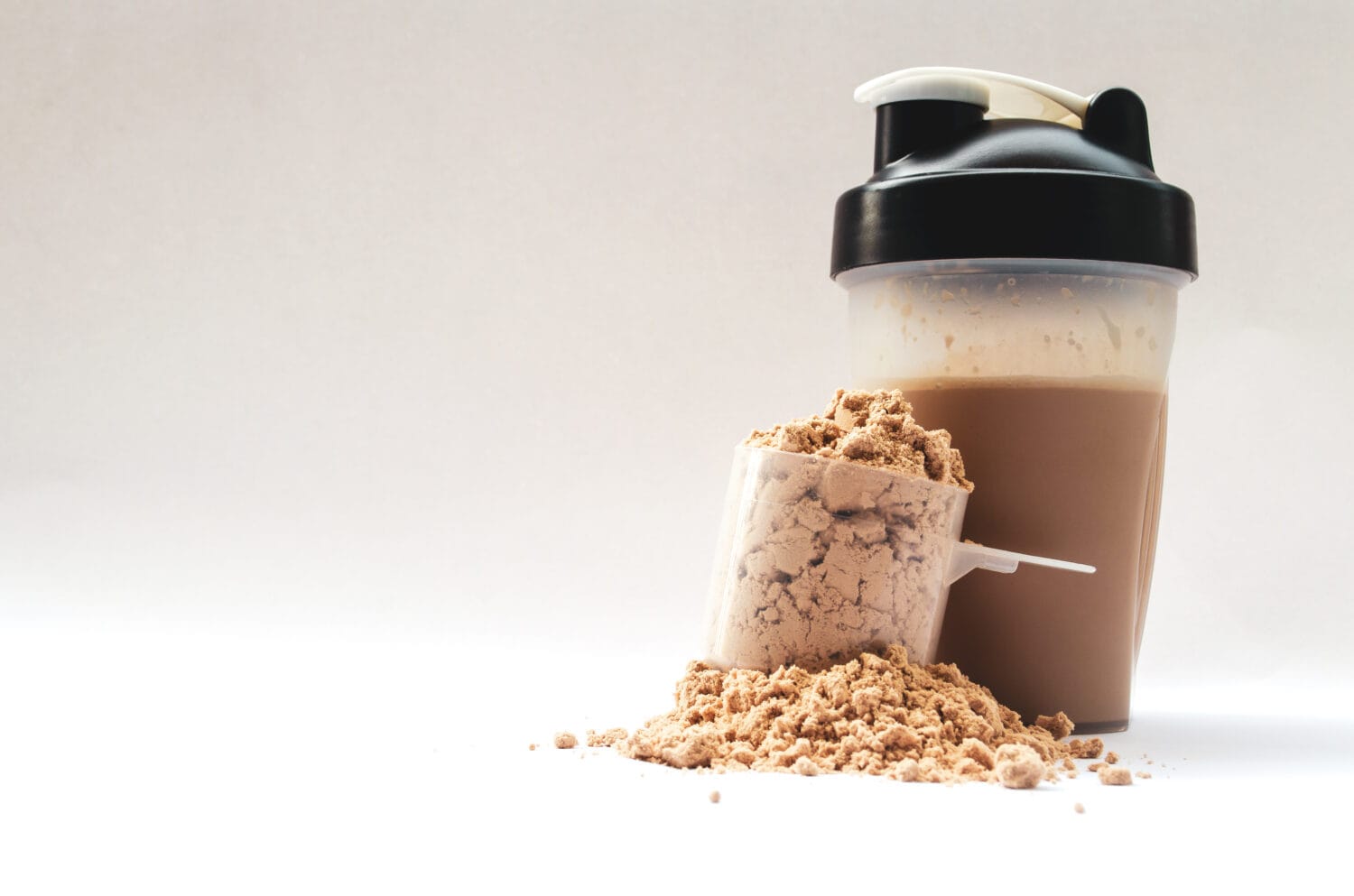 Whey protein powder with shaker for mixing