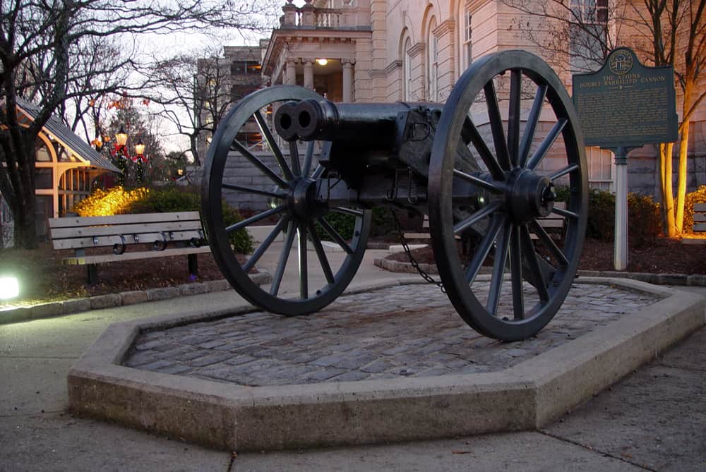 A photograph of the Double-barreled cannon in Athens, Georgia, United States.