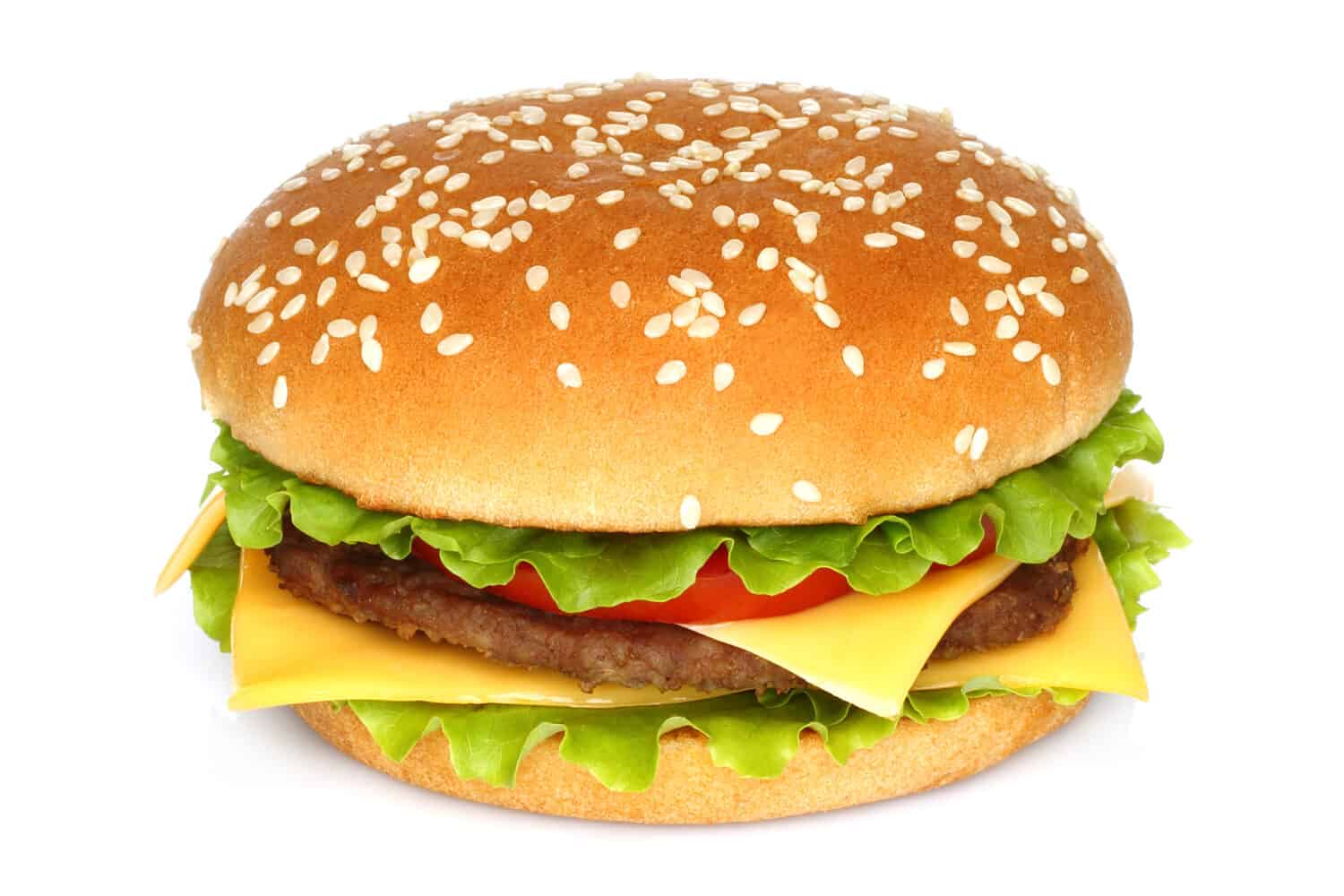 Big hamburger on white background