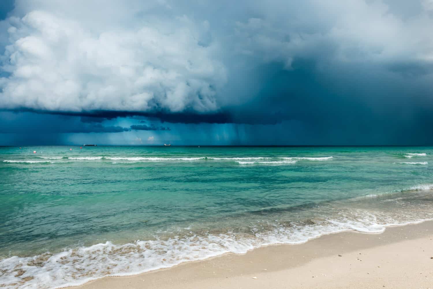 Hurricane in Florida. Clouds of storm over the ocean. Miami beach