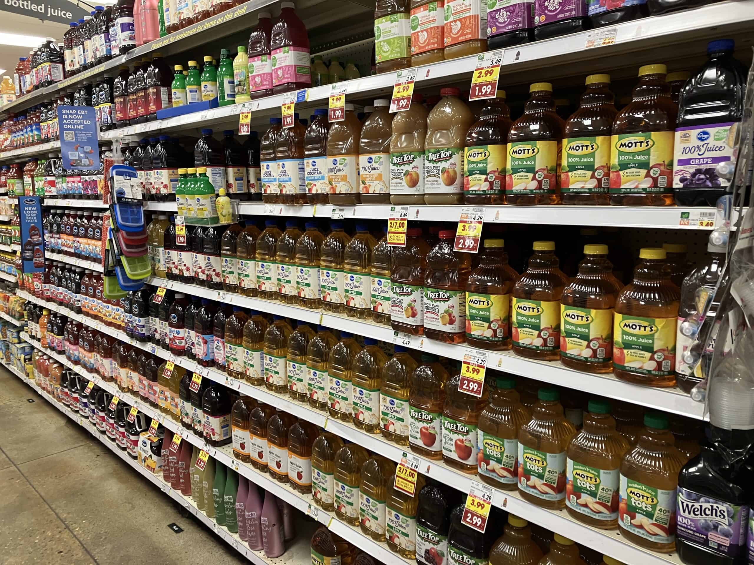 Grocery store apple juice aisle