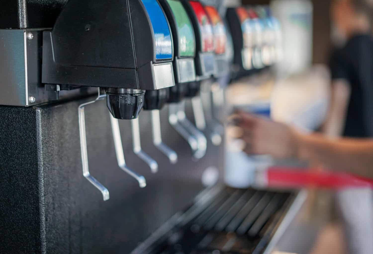 Water Soft drinks carbonated vending machine in restaurant shop soft focus