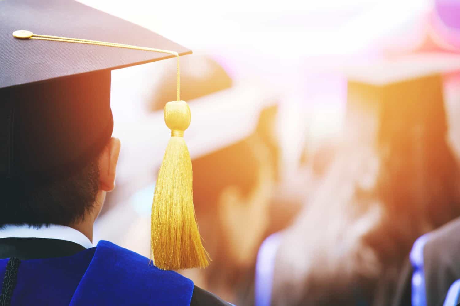 shot of graduation hats during commencement success graduates of the university, Concept education congratulation. Graduation Ceremony ,Congratulated the graduates in University.