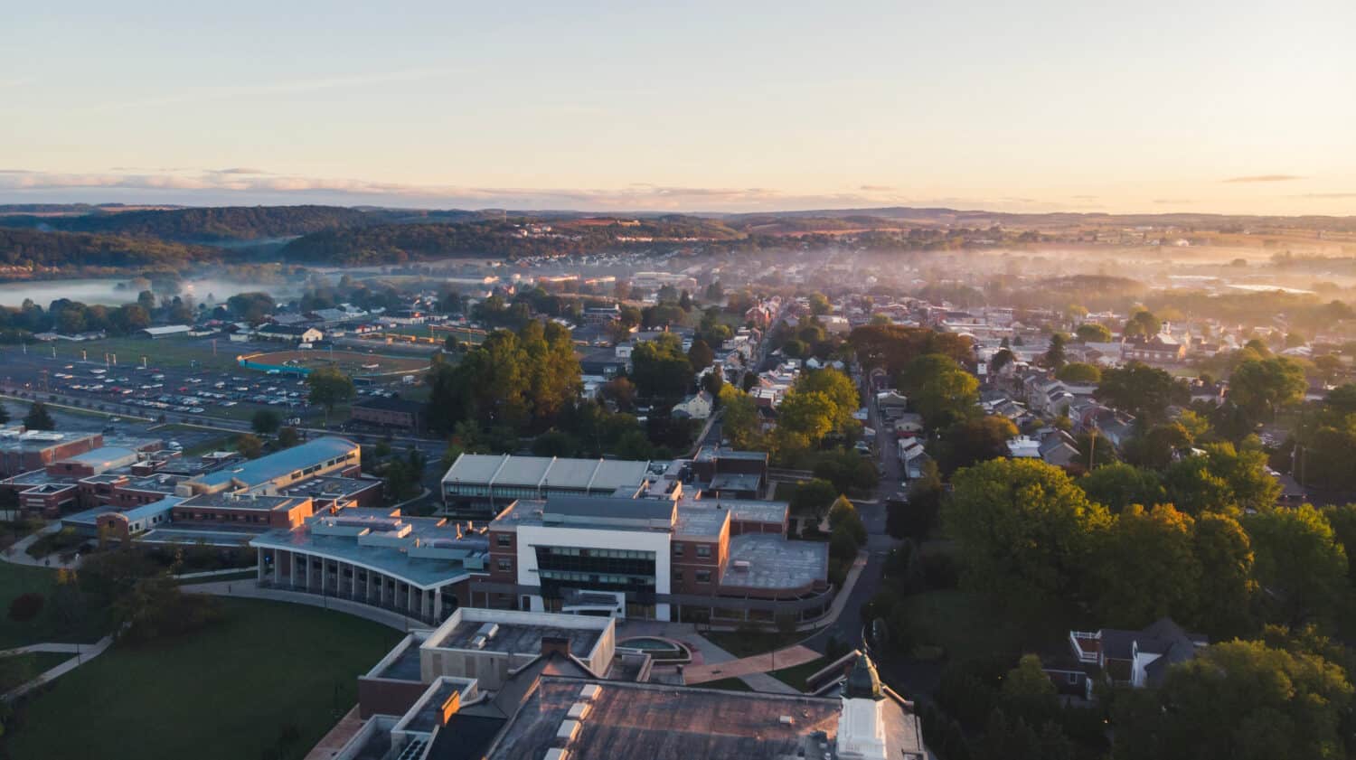 Kutztown University in the morning. The sun is rising, and it gave a nice glow.