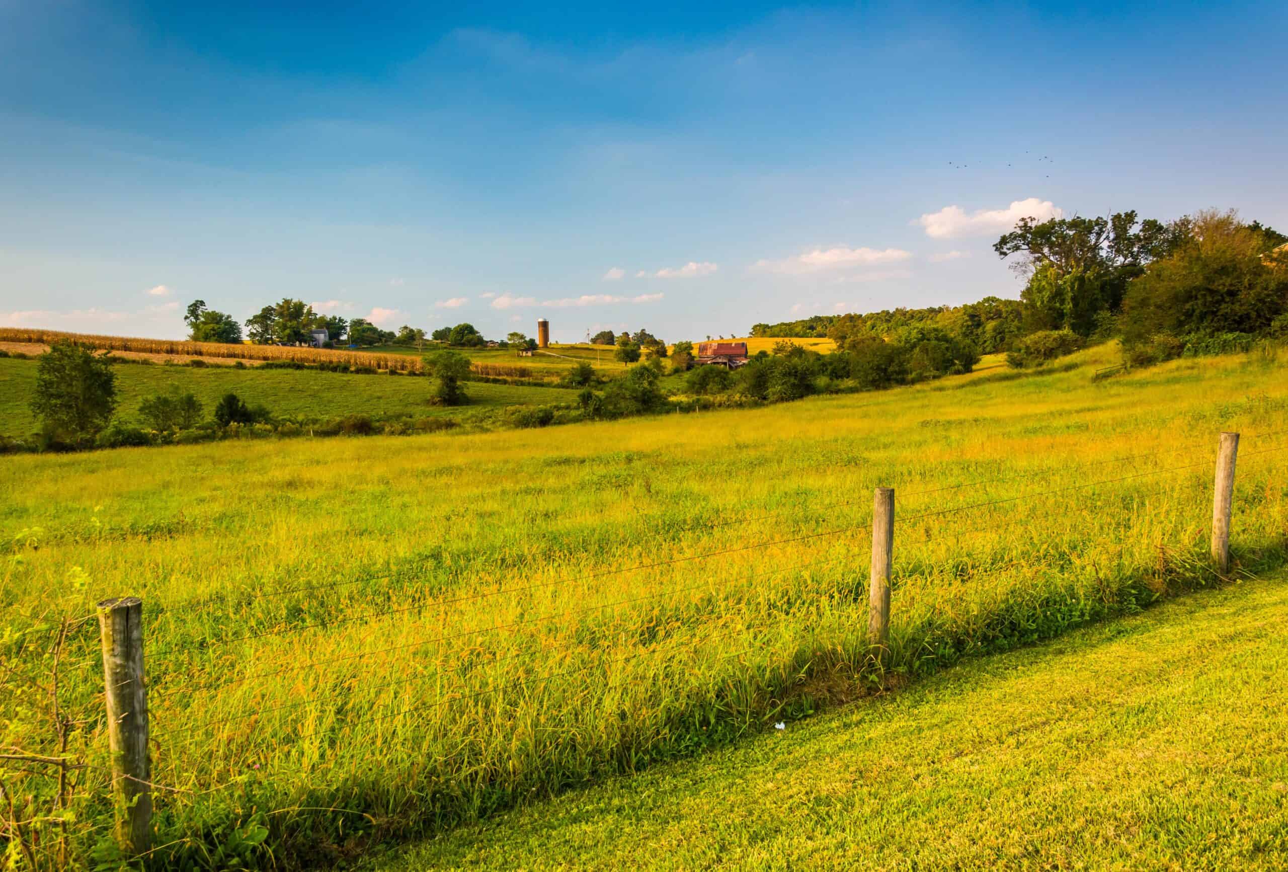 Howard, Maryland | Fence and farm field in rural Howard County, Maryland.