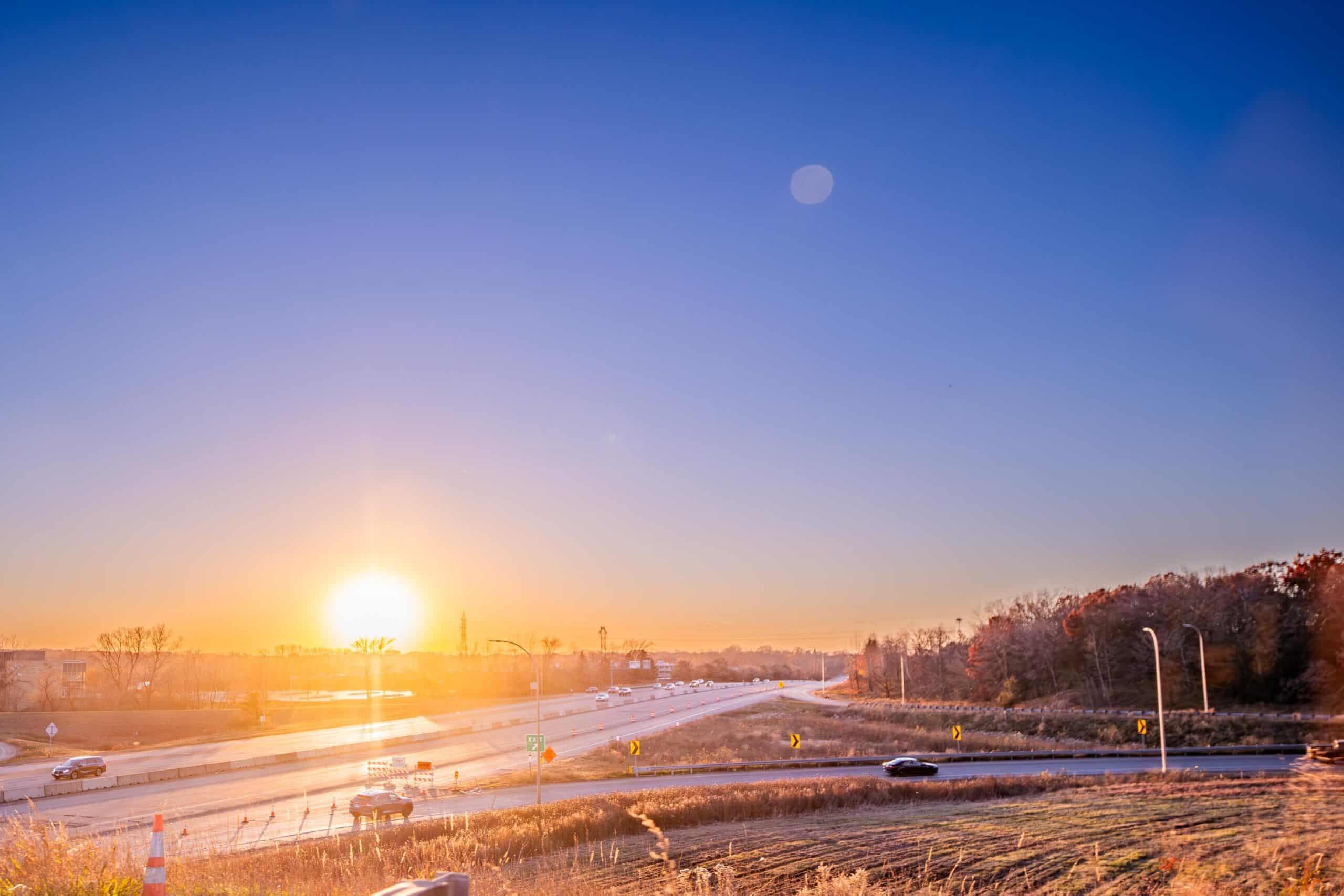 Oakdale, Minnesota | A fall November sunset over the I-94 interchange with the I-494 I-694 beltway in Oakdale, Minnesota a suburb or Minneapolis St. Paul