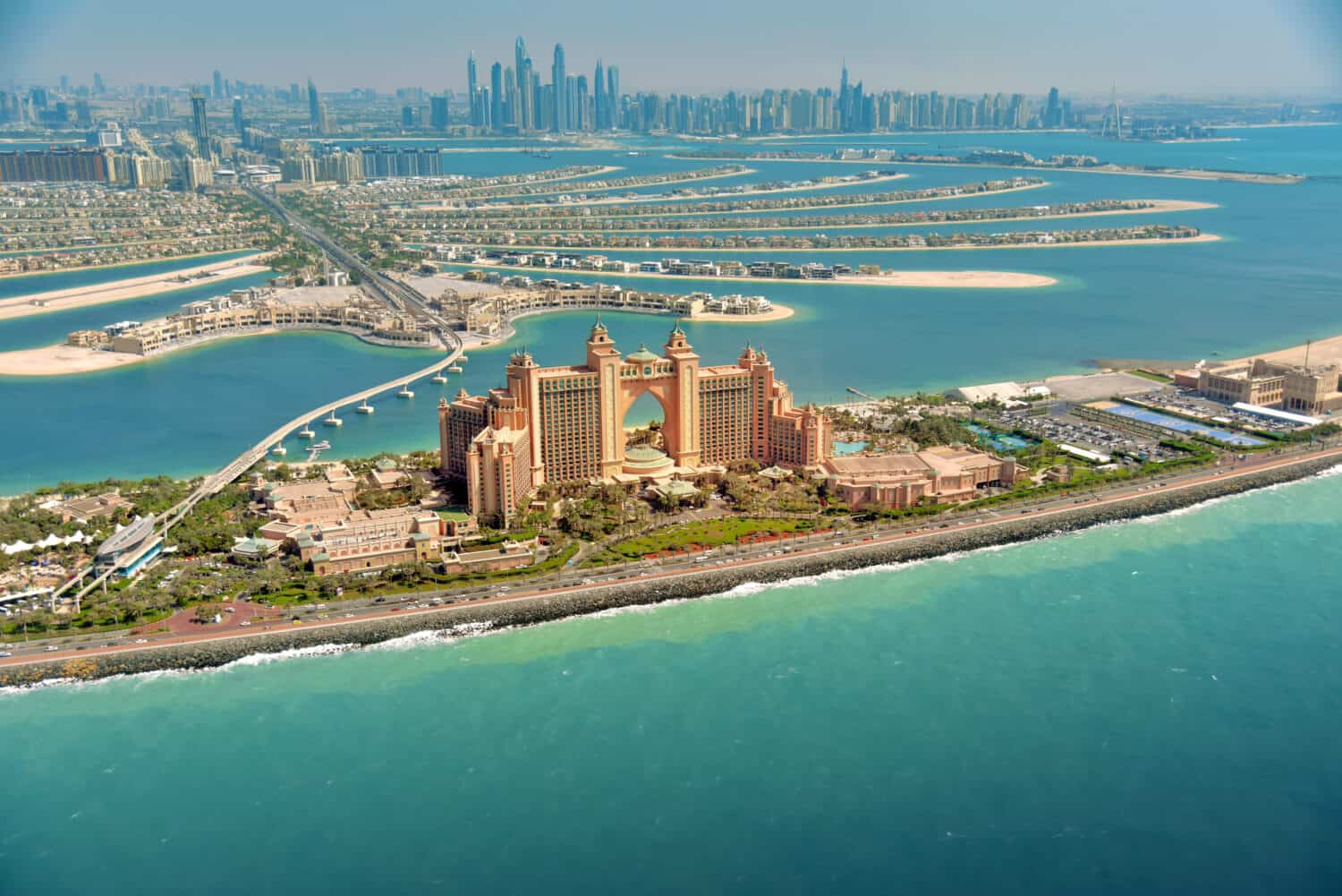 Panoramic view of Dubai from Palm Island