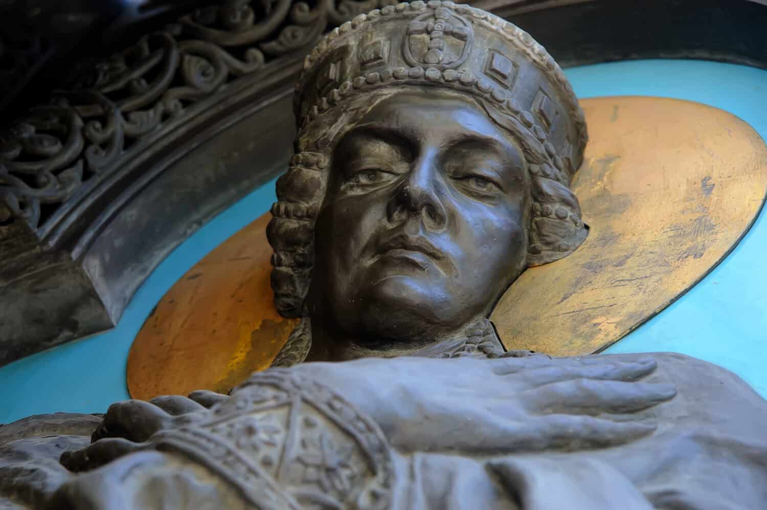 Closeup of a relief of Olga of Kiev on the St Volodymyr&#039;s Cathedral gates in Kyiv Ukraine