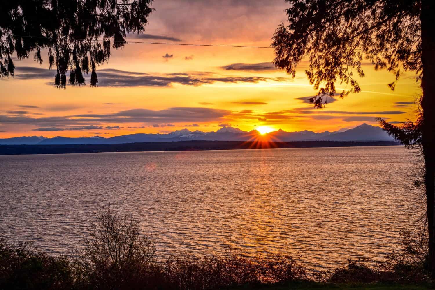 Sunrise across the bay from Langley Washington