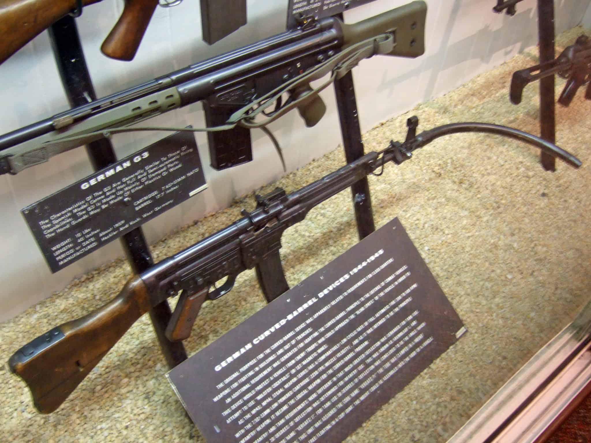 German rifles, including the STG44 assault rifle with Krummlauf and a G3 battle rifle by Joe Loong
