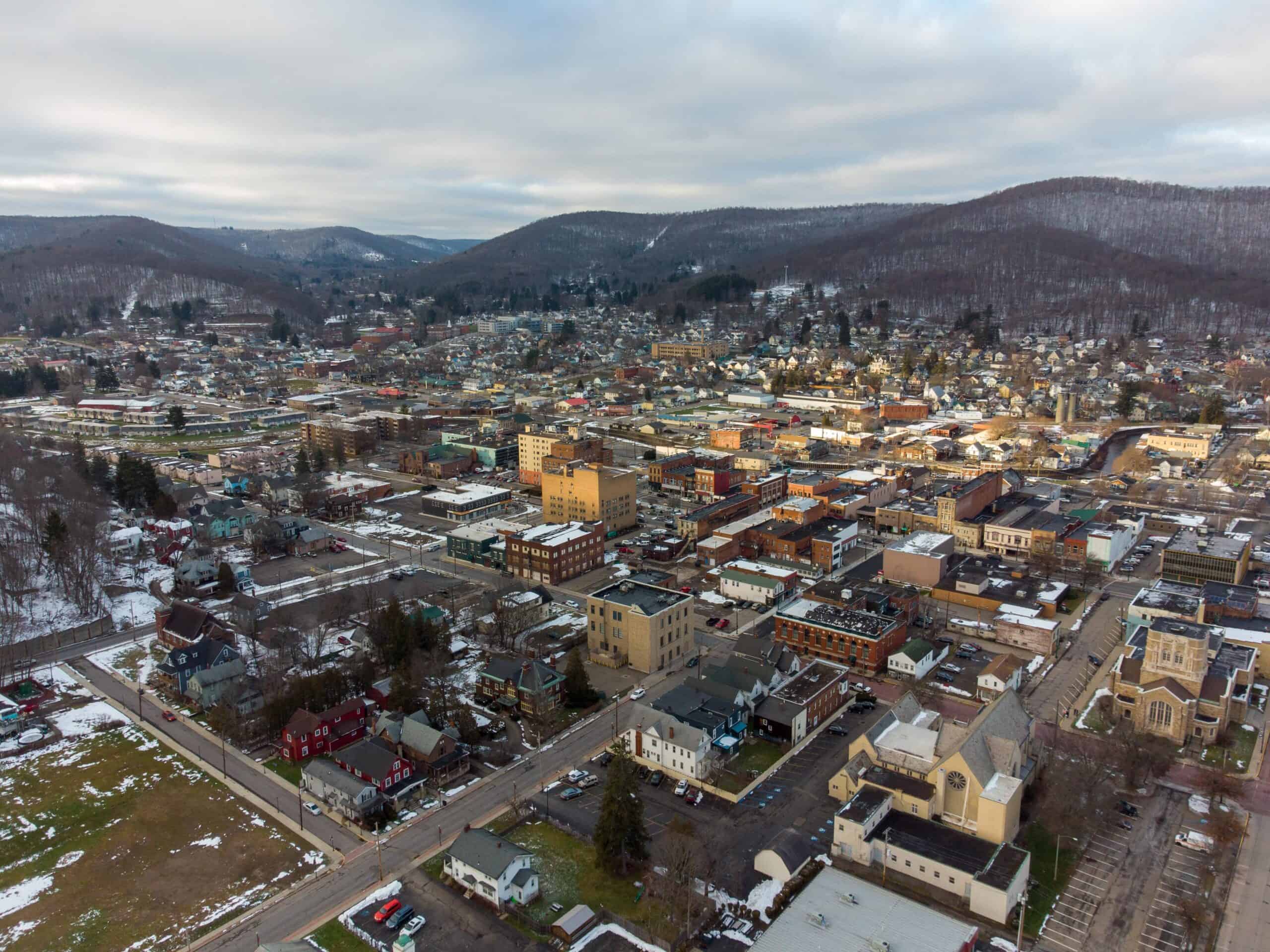 Bradford, Pennsylvania | Aerial View of Bradford Pennsylvania in Winter