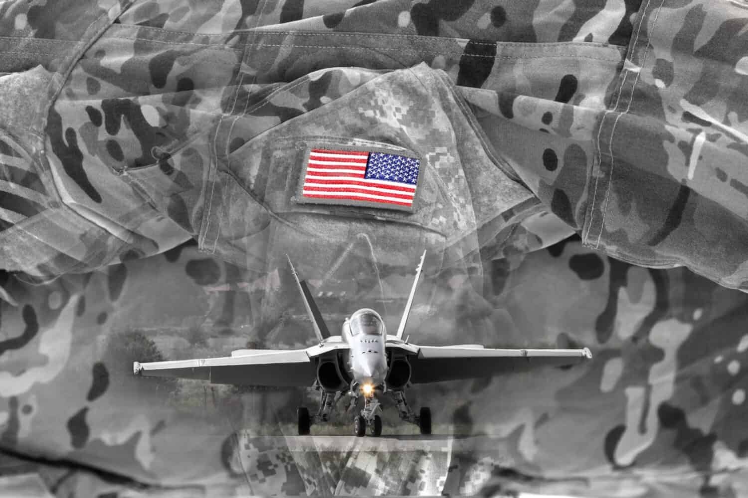 Double Exposure uniform of a soldier and fighter military