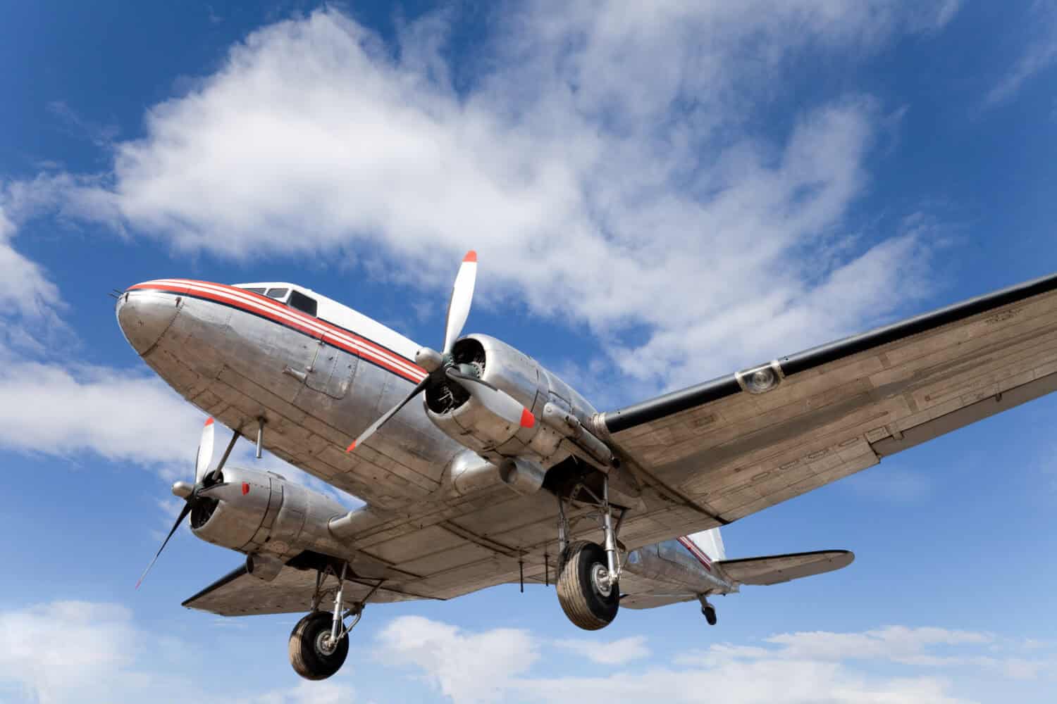 Old DC-3 propeller aircraft, beautifully restored and preserved