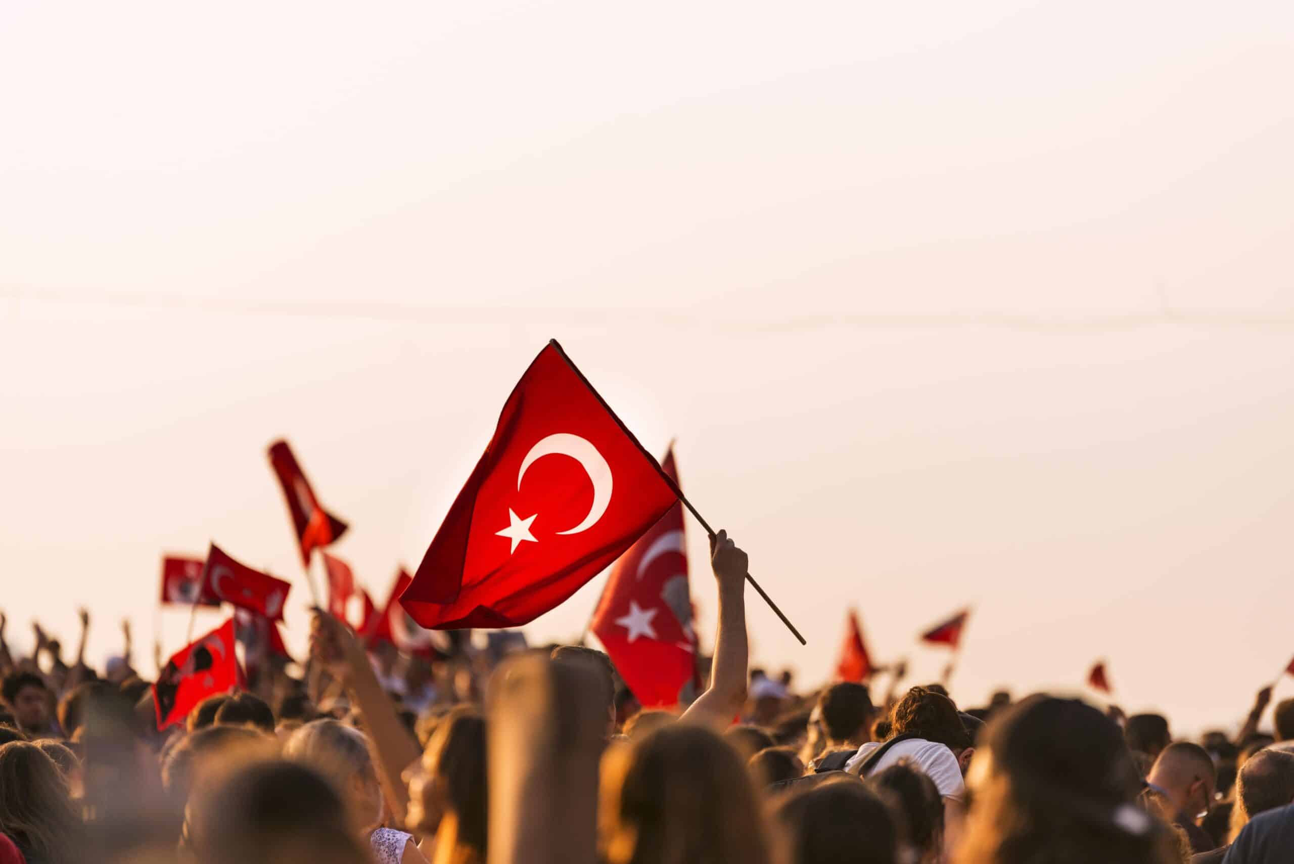 Turkey military | Turkish flag in crowded people.