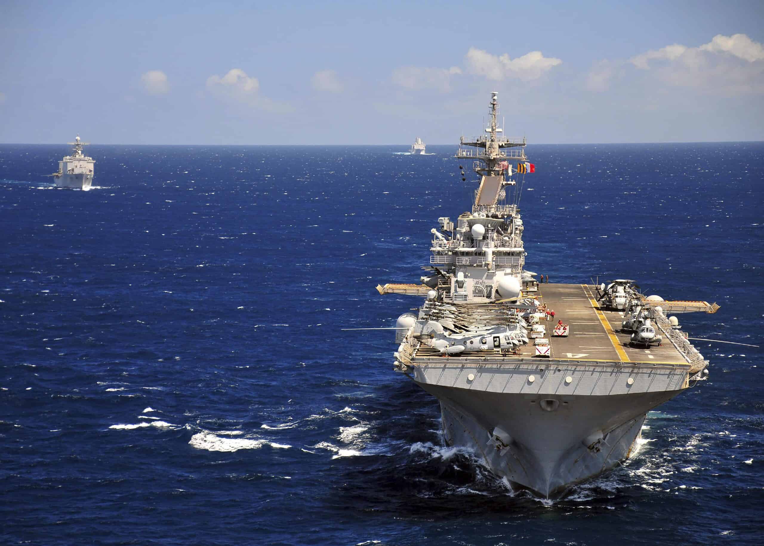 Boxer LHD-4 | USS Boxer leads a convoy of ships in the Indian Ocean.