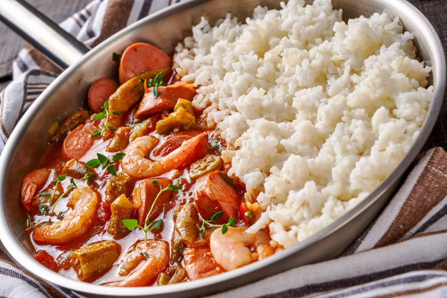 Seafood gumbo dish from louisiana cuisine from sausage