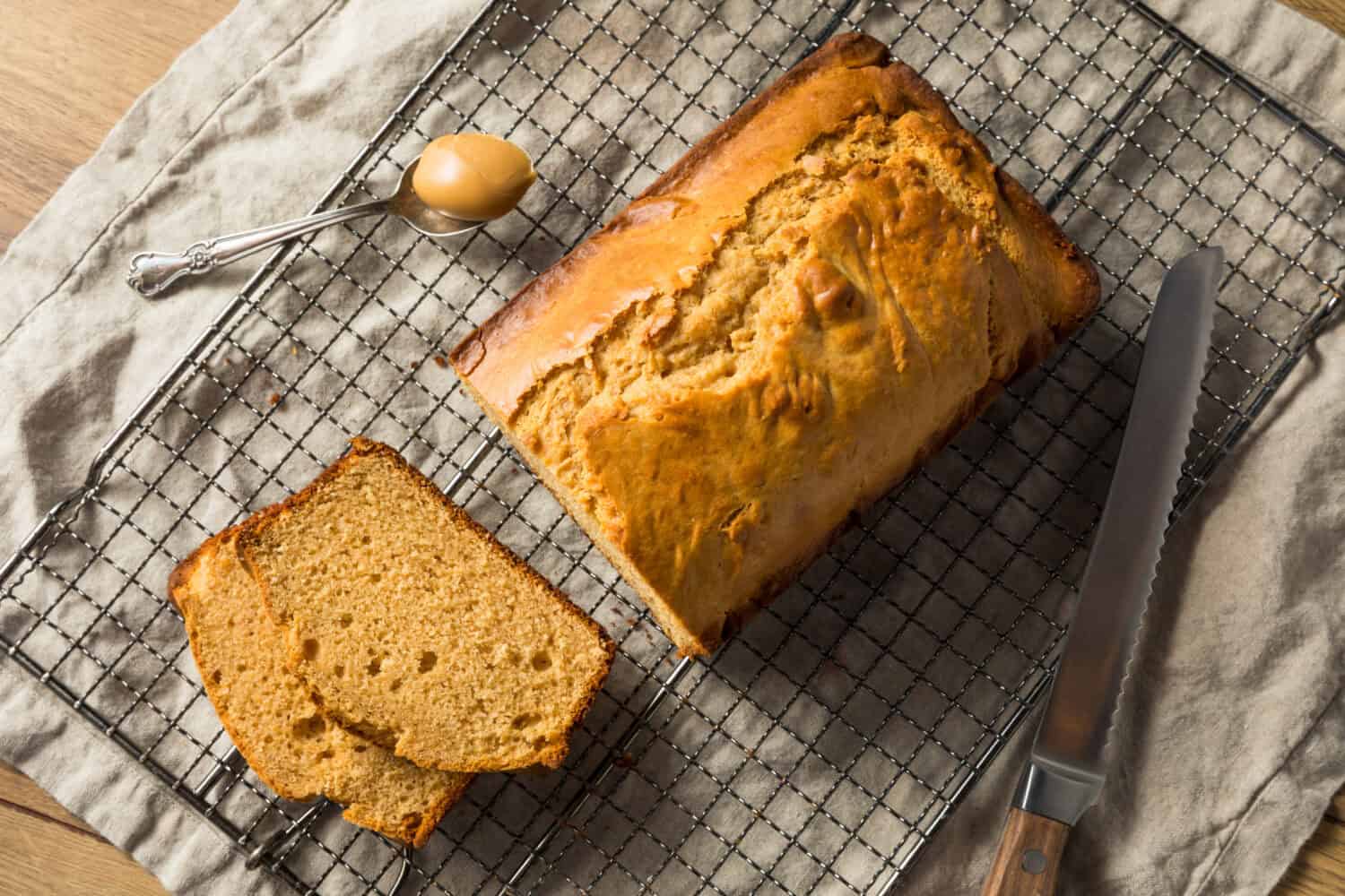 Homemade Peanut Butter Bread Loaf in a Pan