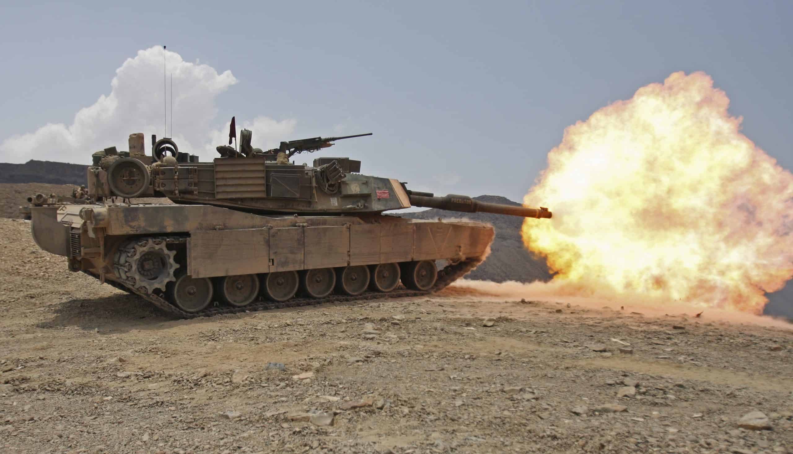 M1 Abrams | Marines bombard through a live fire range using M1A1 Abrams tanks.