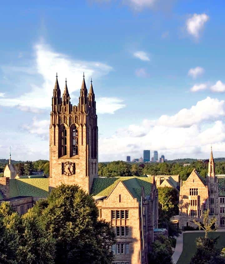 Boston College with Boston skyline by Haeg at English Wikipedia