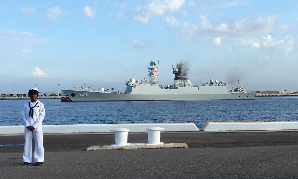 The Chinese frigate Yiyang pulls into Naval Station Mayport. by Official U.S. Navy Imagery