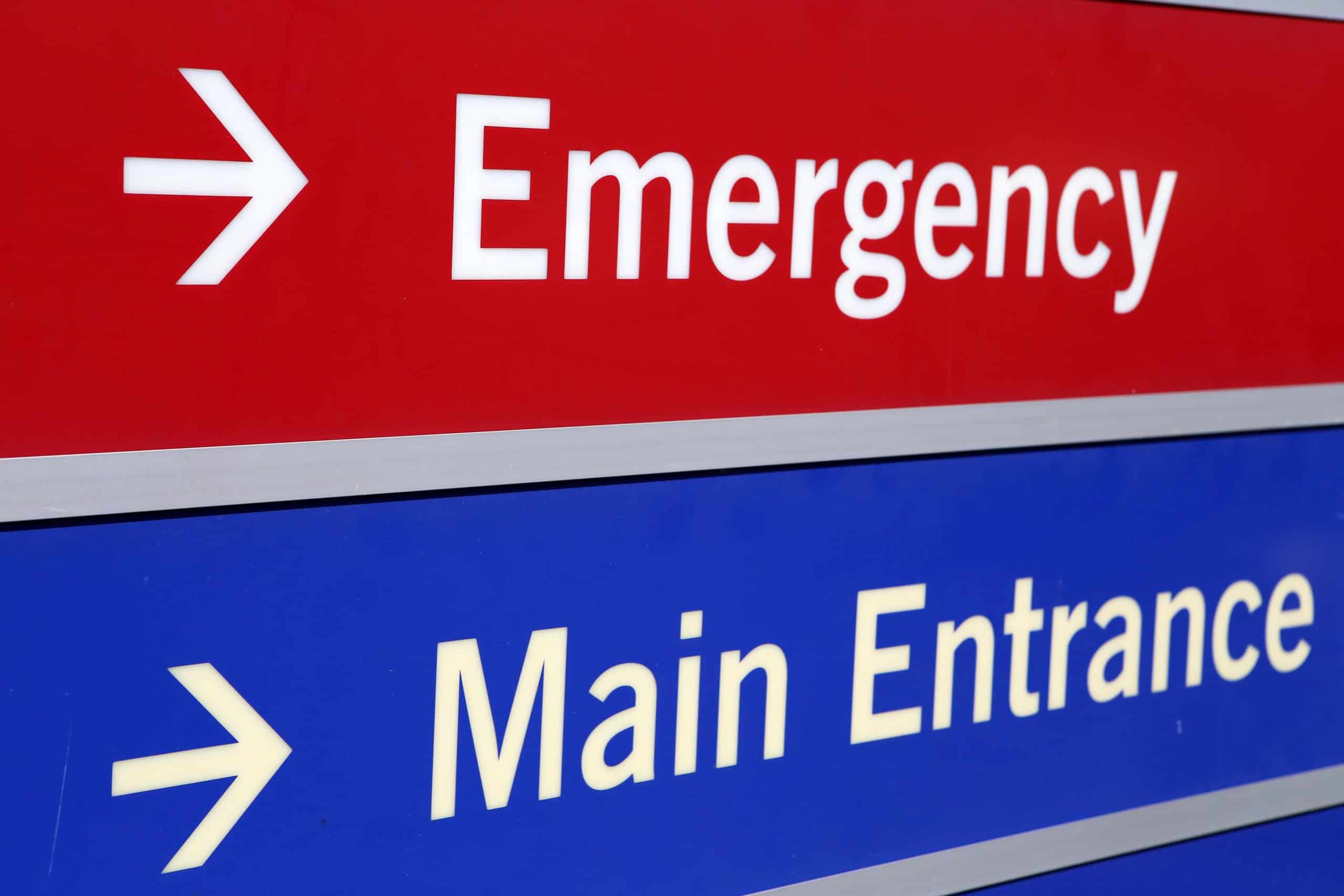 New York hospital emergency | Emergency care sign in front of hospital in New York City, USA