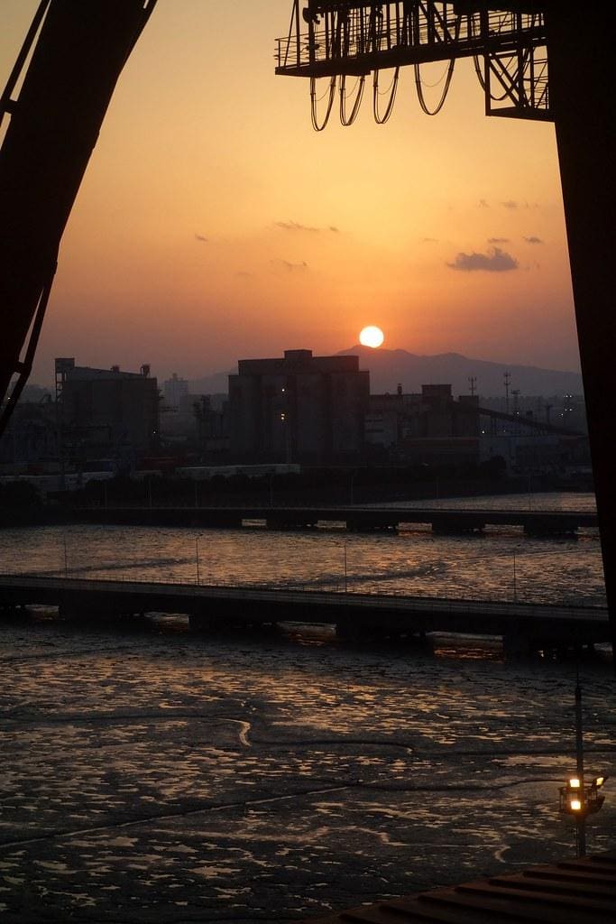 Sunset on a Freight Ship (Ningbo Port, China) by Free For Commercial Use (FFC)