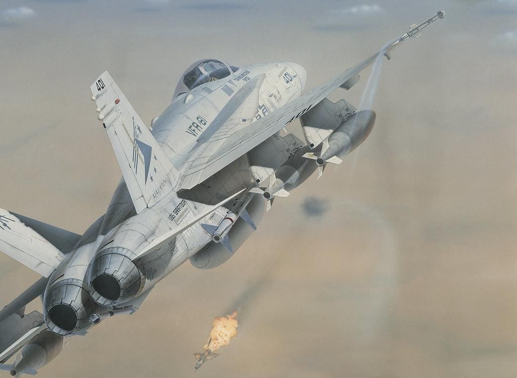 F-7+Fishcan | The Iraqi MiG F-7A kill (1/17/91) of Cdr Mark Fox during Desert Storm in a McDonnell Douglas (now Boeing) F/A-18C-25-MC &#039;Hornet&#039; (BuNo 163508) of VFA-81